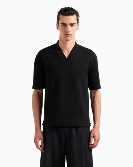 Giorgio Armani Black Short-Sleeved V-Neck Jumper for men