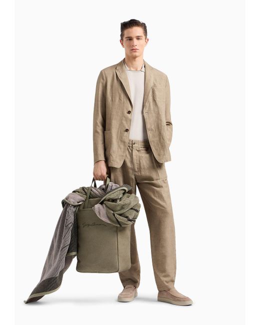 Giorgio Armani Natural Viscose And Linen Canvas Single-darted Trousers for men