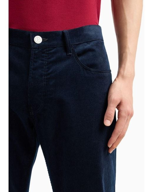 Giorgio Armani Blue Regular-fit, Five-pocket Trousers In Ribbed Cotton And Cashmere for men