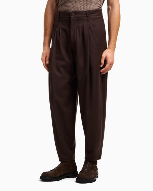 Giorgio Armani Brown Single-Pleat Lightweight Wool Cloth Trousers for men