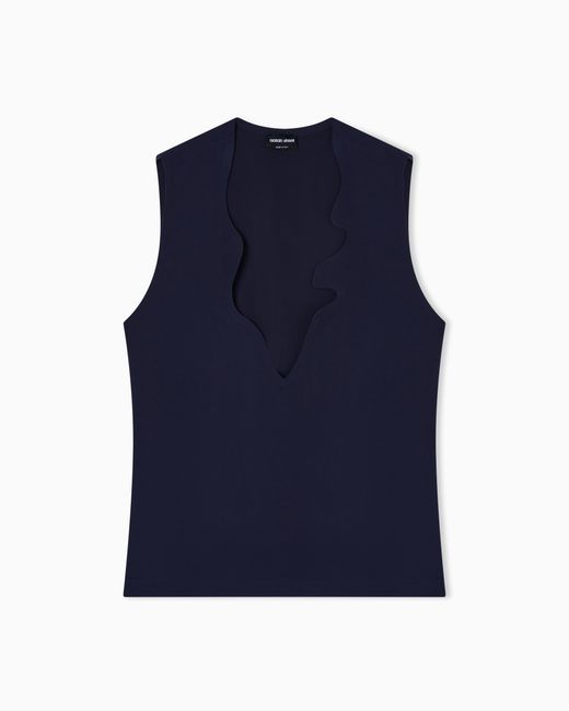 Giorgio Armani Blue Technical Cady Top With Shaped Neckline