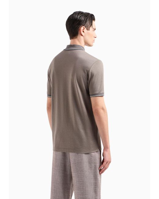Giorgio Armani Gray Short-sleeved Polo Shirt In Silk, Linen And Cotton Jersey for men