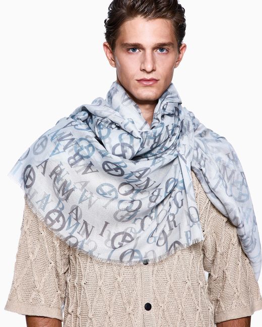 Giorgio Armani Gray Printed Cashmere And Modal Stole for men