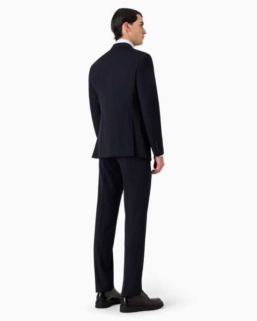 Giorgio Armani Blue Single-Breasted, Water-Repellent Wool Suit From The Soft Line for men