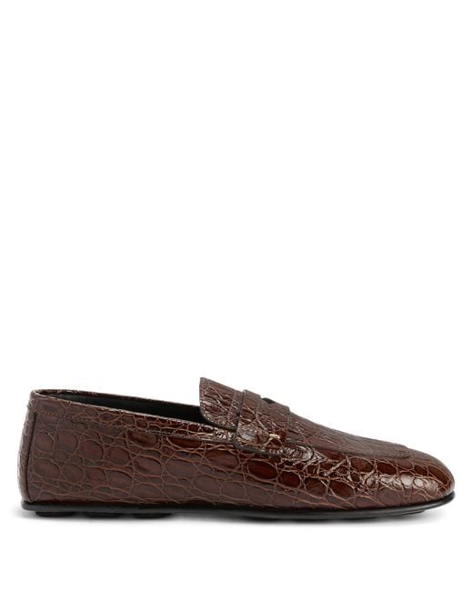 Giuseppe Zanotti Brown Cristophe Crocodile-Embossed Loafers for men