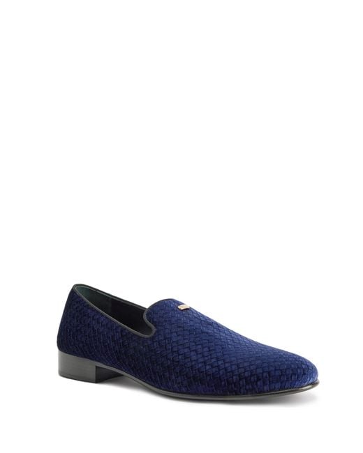 Giuseppe Zanotti Blue Woven-Pattern Velvet Loafers for men
