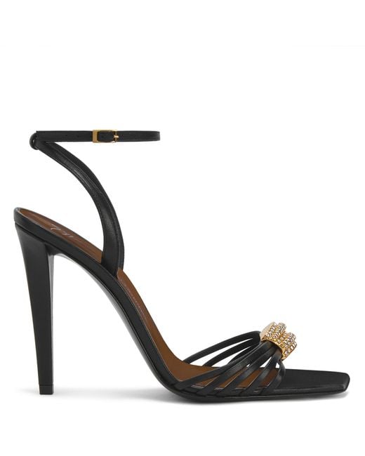 Giuseppe Zanotti Black Sunset Glow Rhinestone Brooch Strappy Leather Sandals
