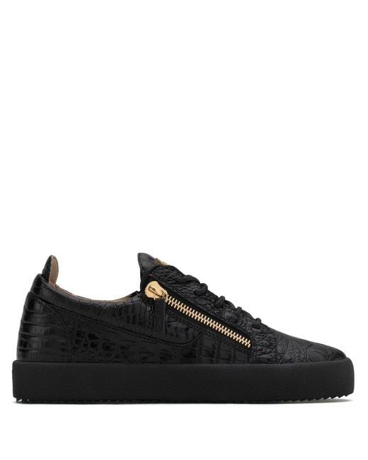 Giuseppe Zanotti Black Frankie Crocodile-Embossed Low-Top Sneakers for men