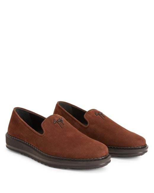 Giuseppe Zanotti Brown Klaus Logo-Plaque Suede Loafers for men