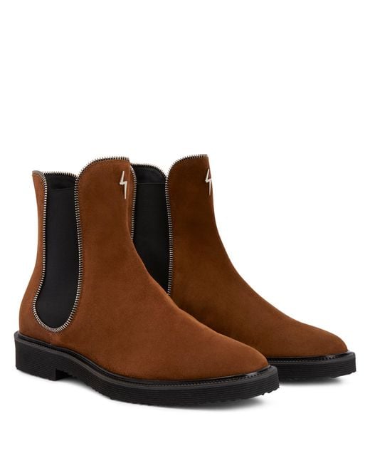 Giuseppe Zanotti Brown Zipper-lined Suede Boots for men