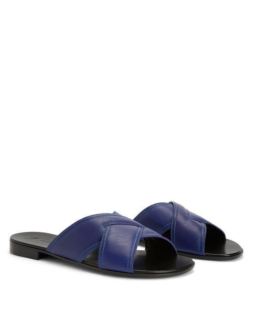 Giuseppe Zanotti Blue Flavio Slip-On Leather Sandals for men