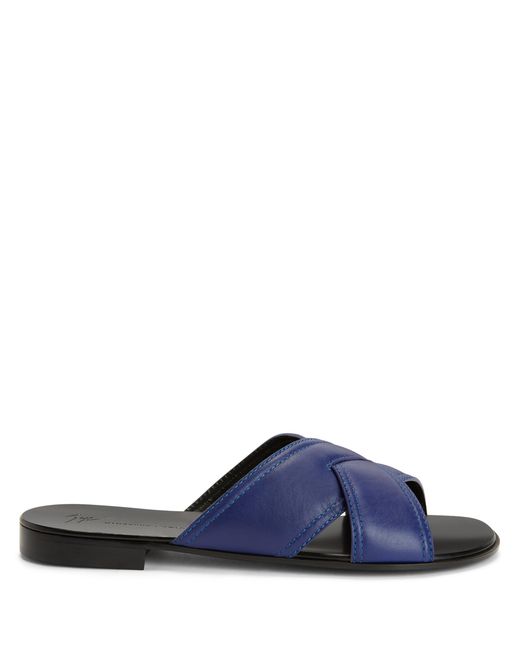 Giuseppe Zanotti Blue Flavio Slip-On Leather Sandals for men