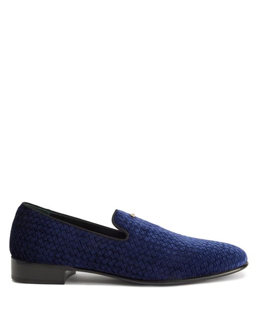 Giuseppe Zanotti Blue Woven-Pattern Velvet Loafers for men