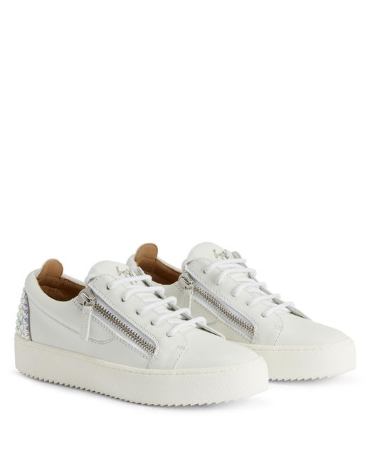 Giuseppe Zanotti White Gail Rhinestone-Embellished Leather Sneakers