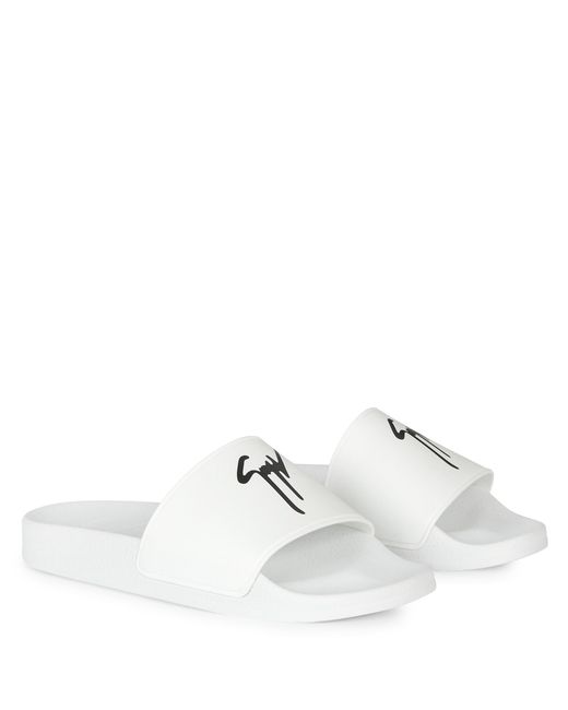 Giuseppe Zanotti White Brett Logo Slides for men