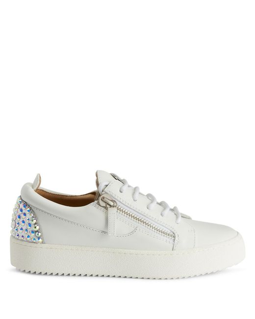 Giuseppe Zanotti White Gail Rhinestone-Embellished Leather Sneakers