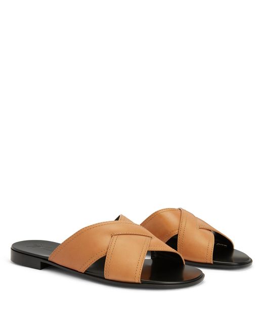 Giuseppe Zanotti Brown Flavio Crossover-Straps Leather Sandals for men