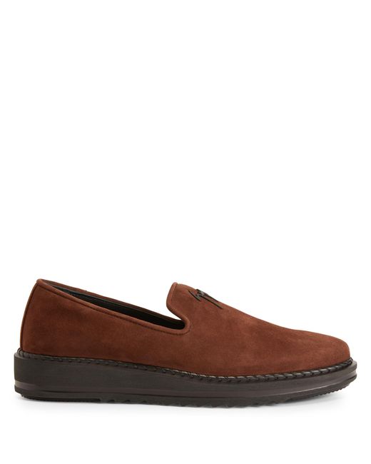 Giuseppe Zanotti Brown Klaus Logo-Plaque Suede Loafers for men