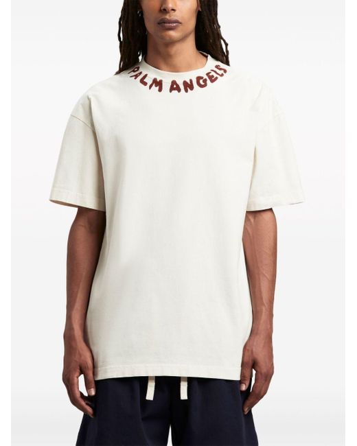 T-Shirt Con Stampa di Palm Angels in White da Uomo