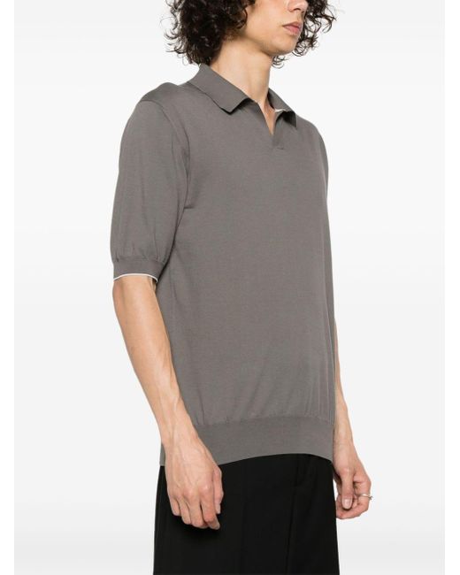 Fine-ribbed polo shirt di Cruciani in Gray da Uomo