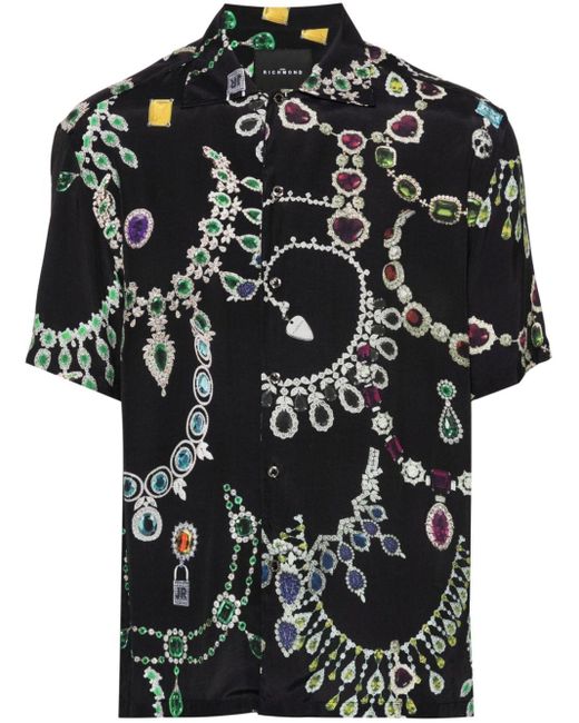 Camicia con stampa Jewellery-Stones di John Richmond in Black da Uomo