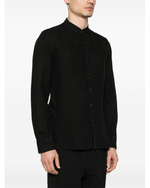 Camicia con colletto alla coreana di 120% Lino in Black da Uomo