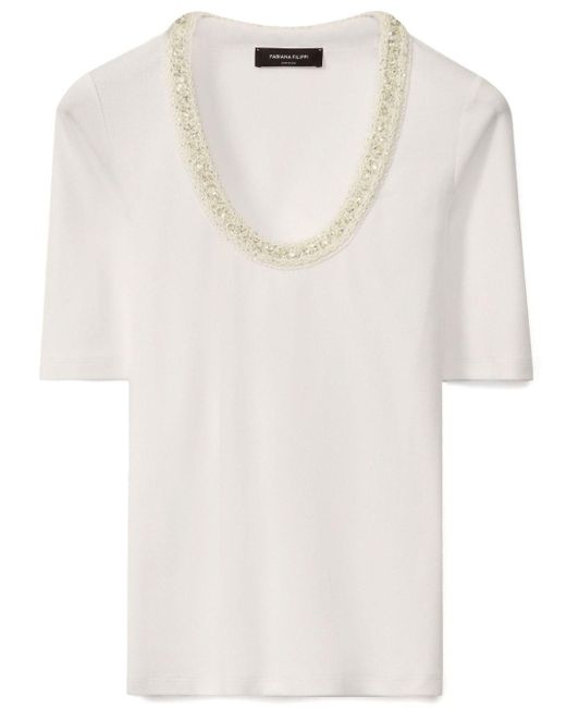 Top con ricamo sullo scollo di Fabiana Filippi in White da Uomo
