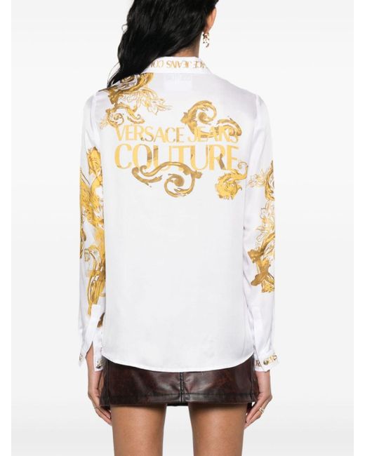 Camicia con stampa Chain Couture di Versace in Metallic