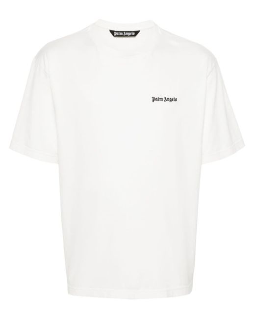 T-Shirt Con Ricamo di Palm Angels in White da Uomo