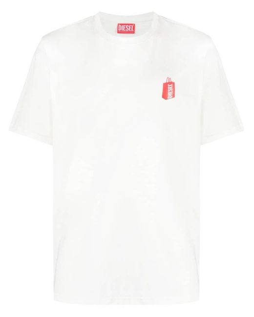 T-shirt girocollo con stampa di DIESEL in White da Uomo