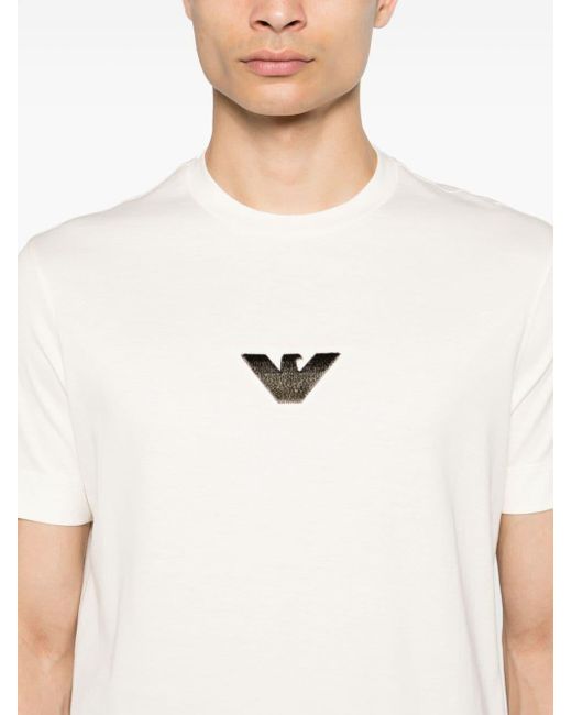 Logo-appliqué cotton T-shirt di Emporio Armani in White da Uomo