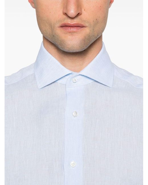 Camicia azzurra in lino di Barba Napoli in White da Uomo
