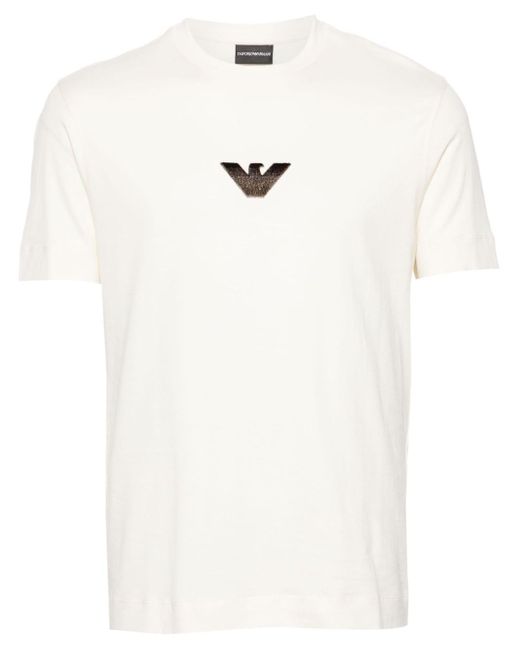Logo-appliqué cotton T-shirt di Emporio Armani in White da Uomo