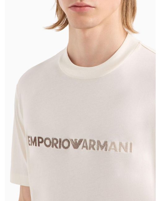 T-shirt panna con ricamo di Emporio Armani in White da Uomo