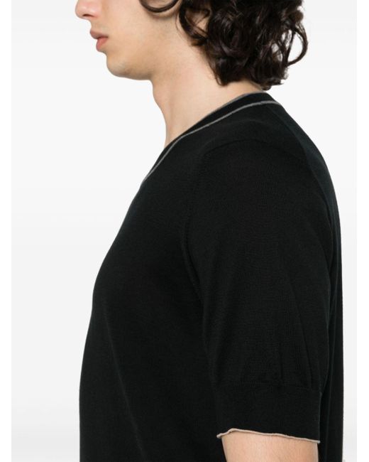 T-shirt a maglia fine di Brunello Cucinelli in Black da Uomo