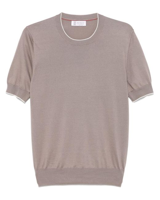 T-shirt in maglia corda di Brunello Cucinelli in Gray da Uomo