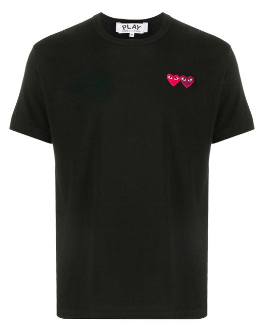 T-shirt nera double heart rosso di COMME DES GARÇONS PLAY in Black da Uomo