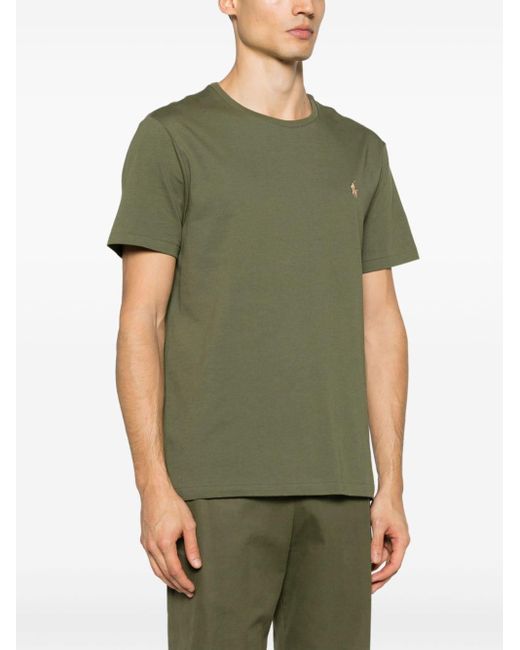 T-shirt slim-fit in jersey di cotone con logo ricamato di Polo Ralph Lauren in Green da Uomo
