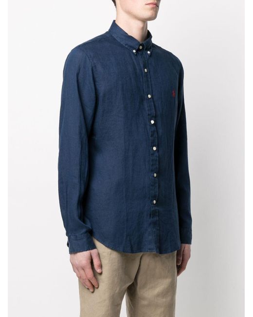 Camicia in lino slim-fit di Polo Ralph Lauren in Blue da Uomo
