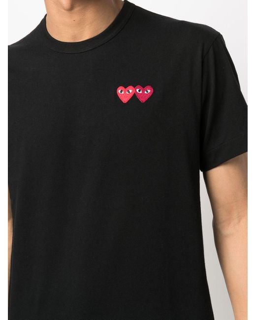 T-shirt nera double heart rosso di COMME DES GARÇONS PLAY in Black da Uomo