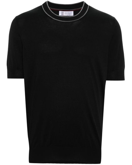 T-shirt a maglia fine di Brunello Cucinelli in Black da Uomo