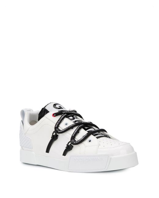 Sneakers Portofino con stampa di Dolce & Gabbana in White da Uomo