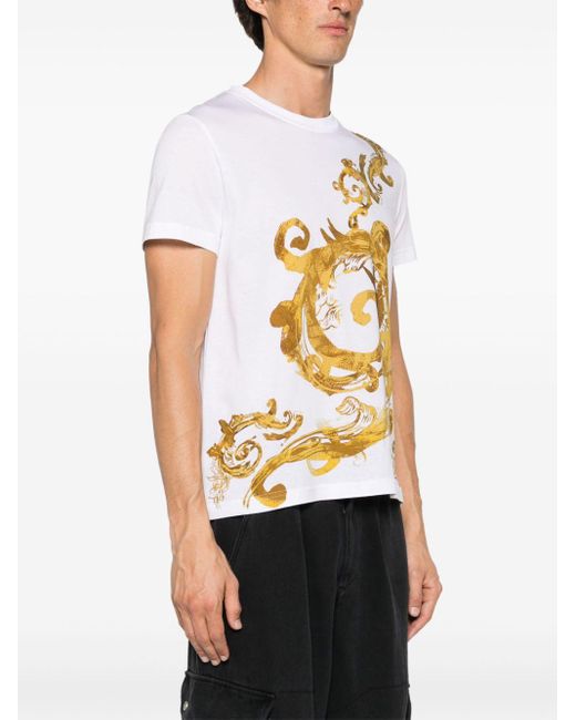T-shirt bianca stampa pannello oro di Versace in Metallic da Uomo