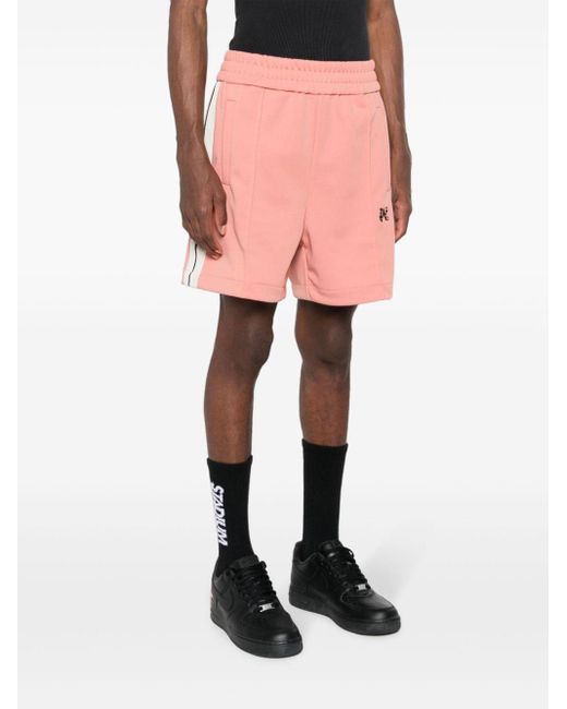Shorts sportivi a righe con ricamo di Palm Angels in Pink da Uomo