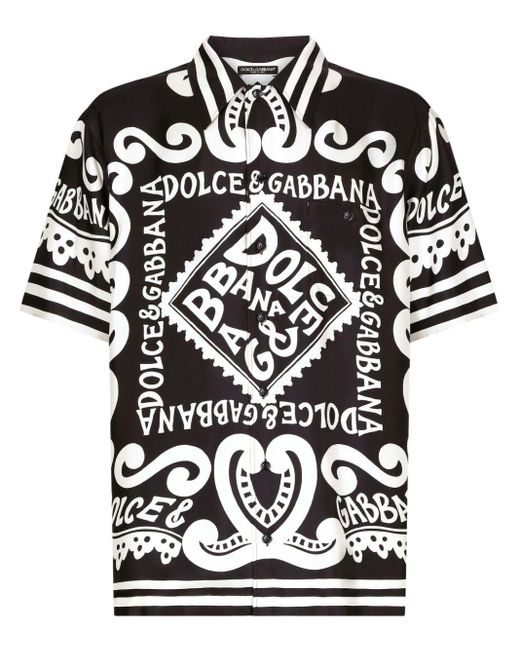 Camicia Hawaii in seta stampa Marina di Dolce & Gabbana in Black da Uomo