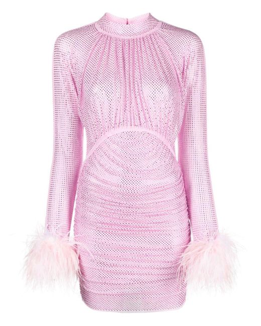 Abito in rete con strass e dettagli in piume di Self-Portrait in Pink
