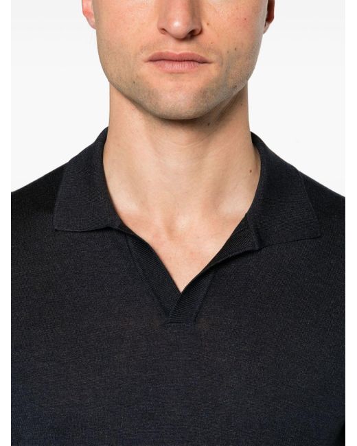 Knitted silk polo shirt di Tagliatore in Black da Uomo