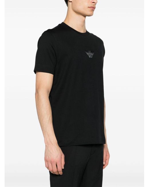 Logo-appliqué cotton T-shirt di Emporio Armani in Black da Uomo