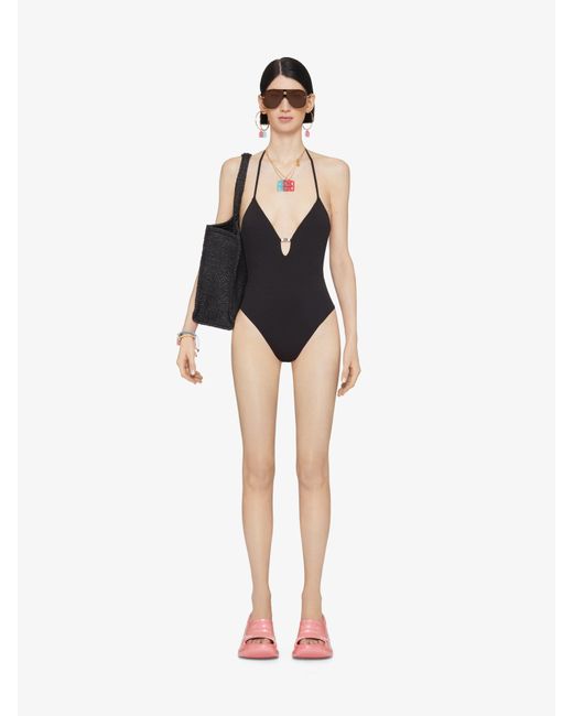 Givenchy Blue One-Piece 4G Swimsuit With Pearls