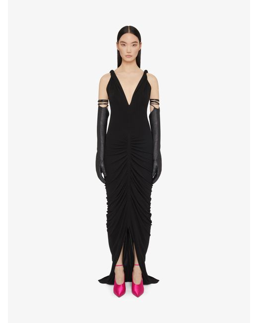 Robe froncée à bretelles torsadées en crêpe Givenchy en coloris Black